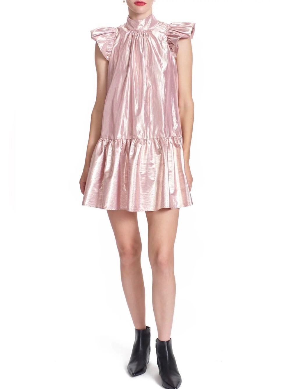 Corey Lynn Calter Shimmery Blush Pink Ruffle Mini Dress